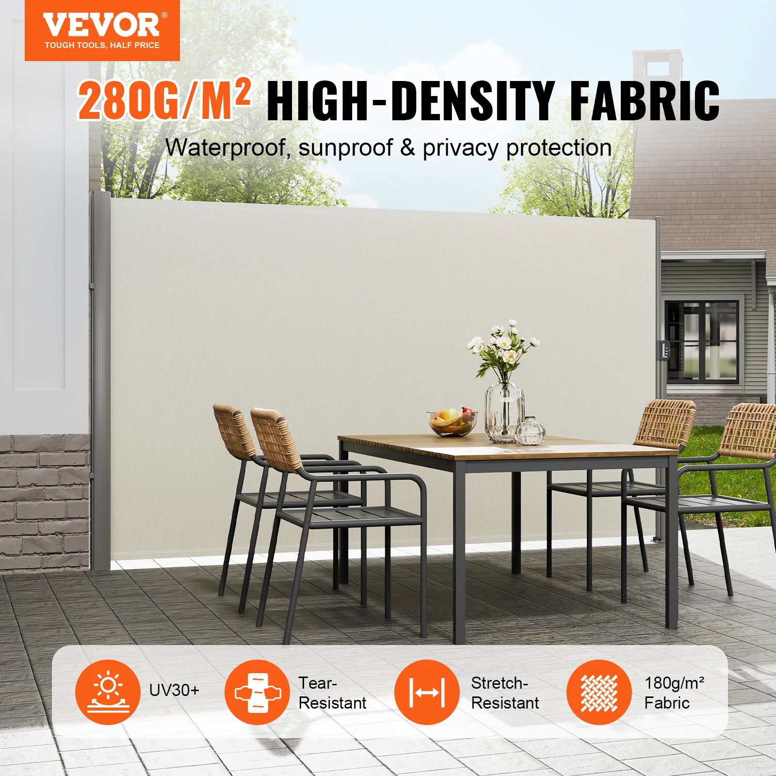 VEVOR Retractable Side Awning Outdoor Privacy Polyester Water-proof Retractable Patio Screen Room Divider Wind Screen