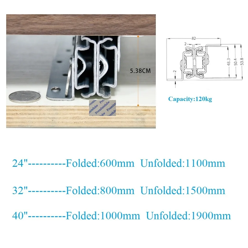 Steel Heavy Duty Hydraulic Buffer Soft Close 3 Fold Bottom Mounting Pull Out Slide Rail Under Stair Storage Pull-out Silver