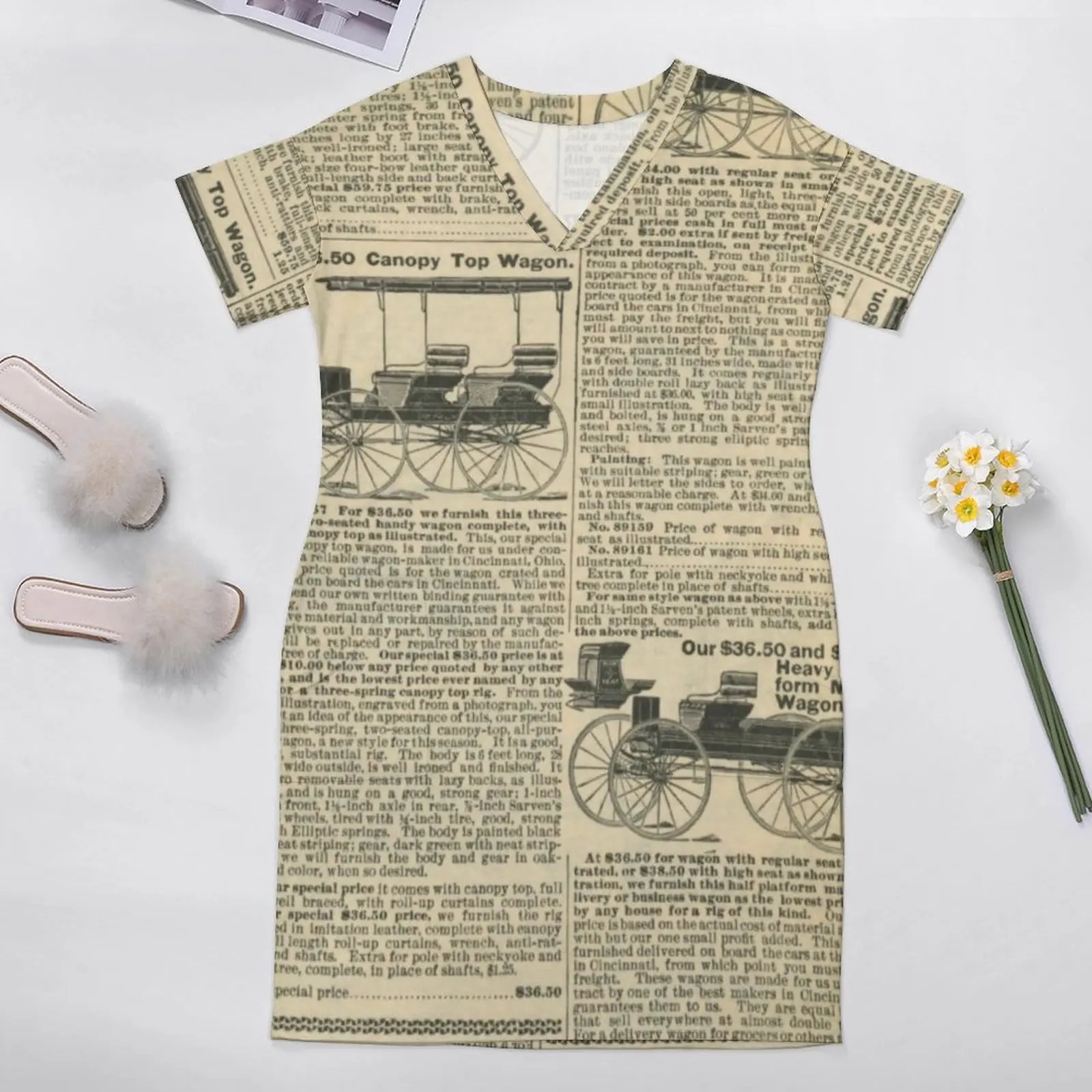 Retro Zeitung Freizeit kleid weiblich Digitaldruck elegante Kleider Sommer Kurzarm ästhetische Grafik Kleid plus Größe 5xl