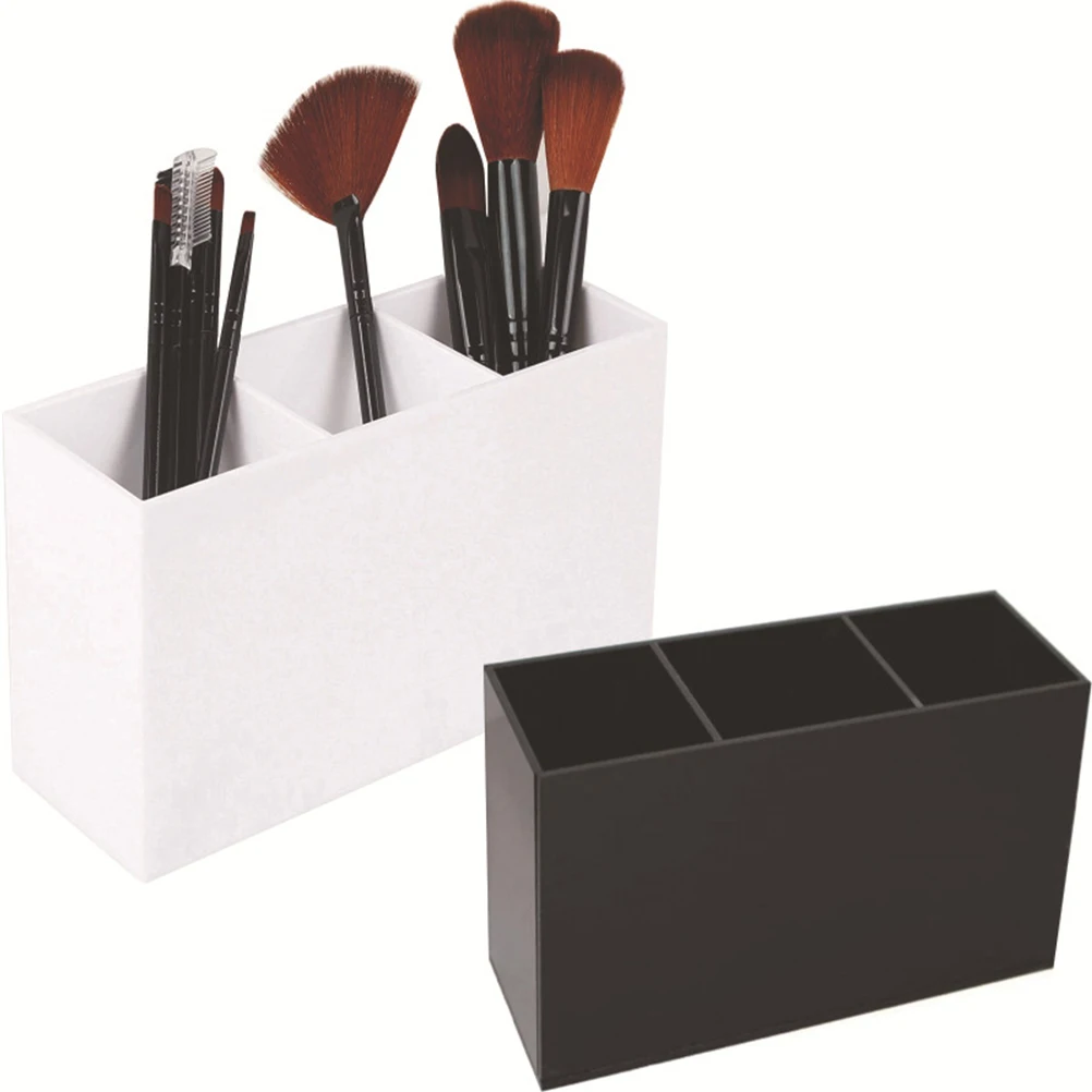 

1PC Multi-functional Acrylic Makeup Brush Container Three Grids Storage Box for Cosmetics Office Supplies and Sundries Organizer