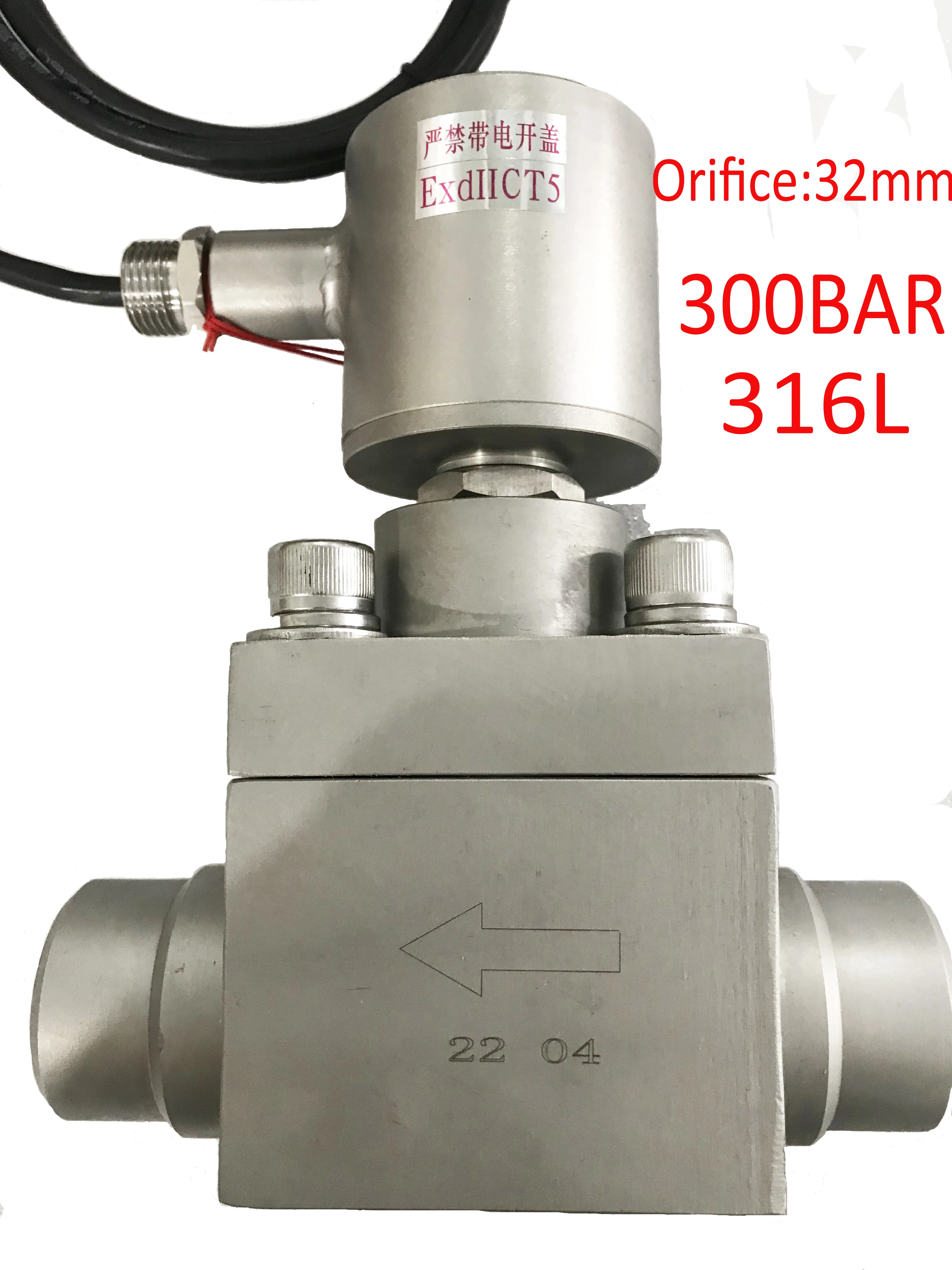 

300bar 30MPa 2 way air solenoid valve 1 inch DC24V Orifice 32mm SS304 DN32 normally Close 316L