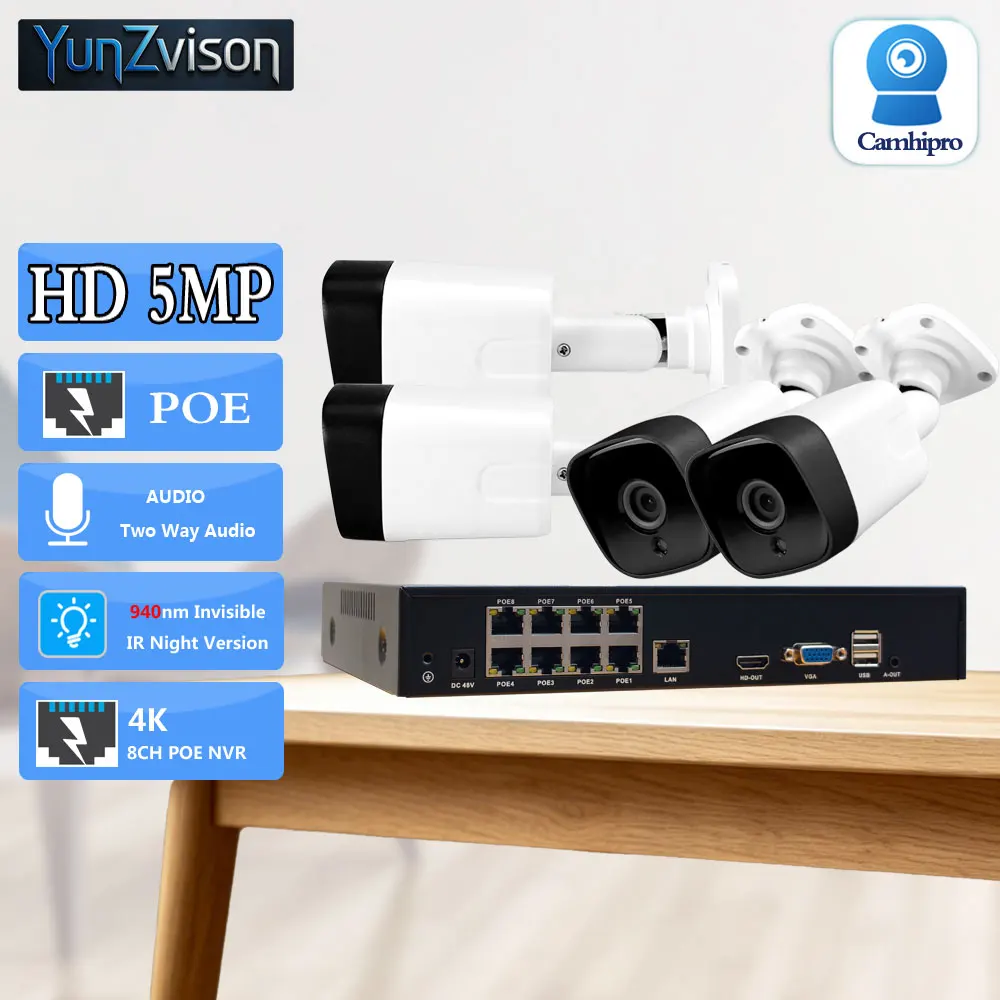 C-R 8CH 4K POE NVR Kit HD 5MP Surveillance Vedio Камера POE 3.6mm 940nm Invisible IR Light Two Way Audio IR Night Version