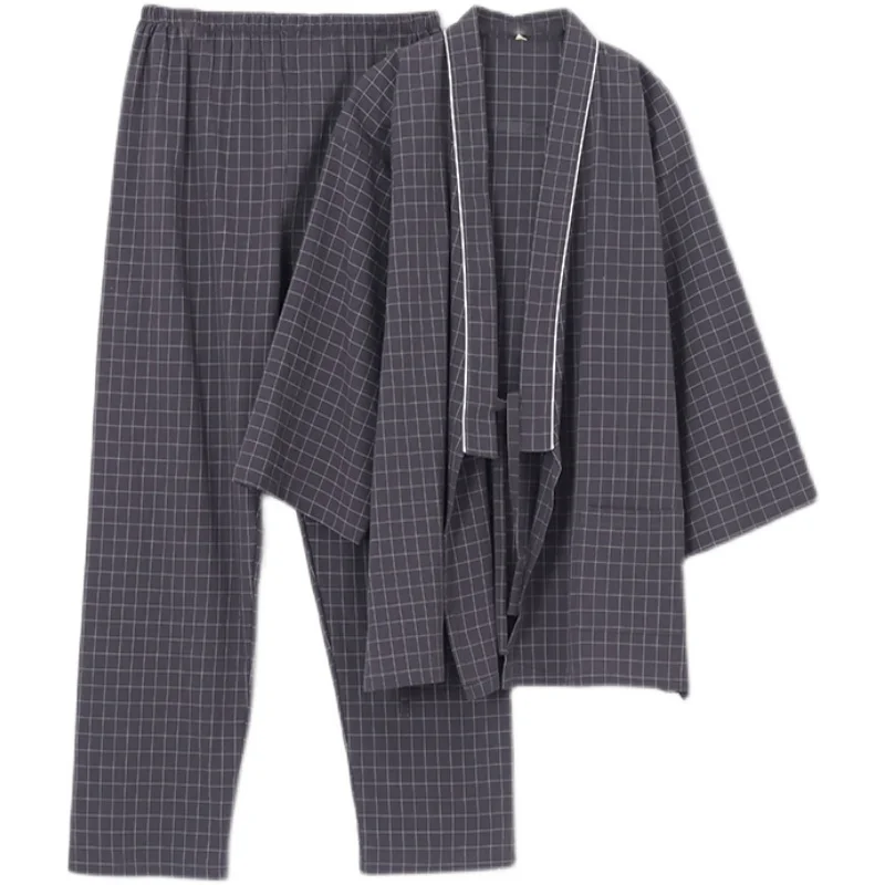 

Japanese Kimono Pajamas Men Women Washed Cotton Loose seven-point Sleeves And Trousers Home Wear two-piece Set Thin