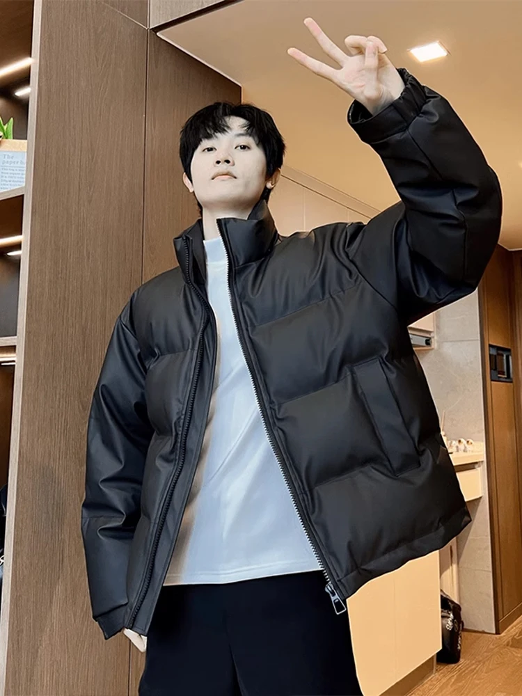 

Мужская зимняя теплая куртка Cleanfit Bla с воротником-стойкой, вышивкой, из искусственной кожи, на пуху, в американском стиле, из хлопка