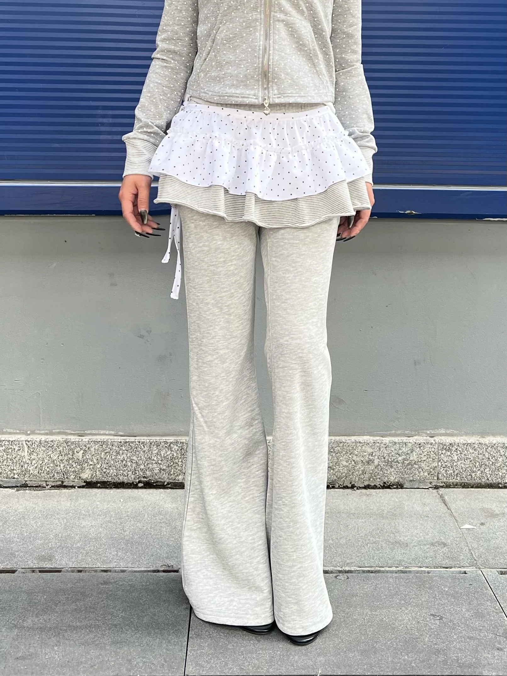 

Sweet And Cool Sle Casual Pants Two-Piece Set Detachable Flared Legs Women's Slimming Drapey ey Long Pants Knitted Fabric