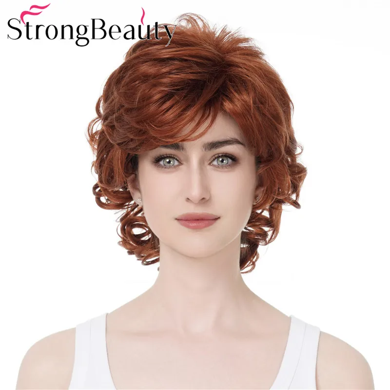 StrongBeauty Medium Length Curly Wigs Synthetic Women\'s Hair Blonde/Black/ Burgundy Many Colors