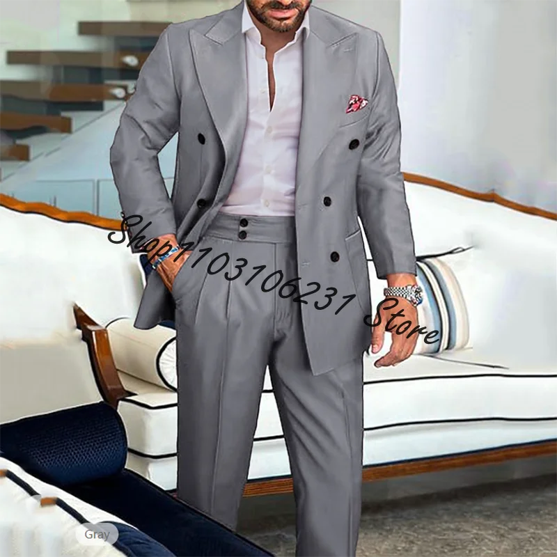 Khaki Groom Wedding Tuxedo Fashion Men's Suit Jacket Pants 2-piece Slim Fit Handsome Double Breasted Men Blazer Trajes De Hombre
