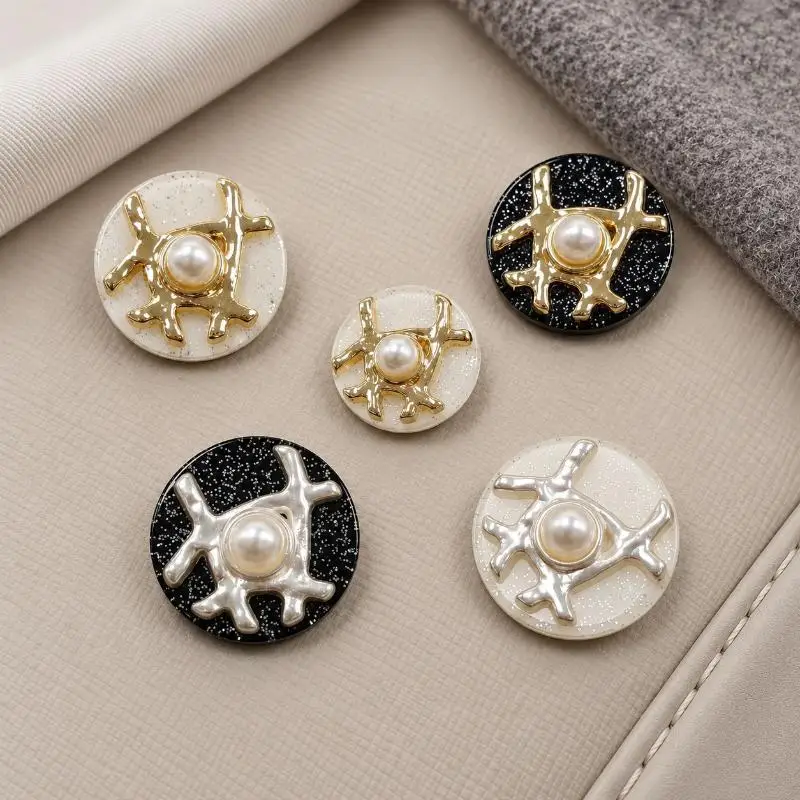 Decorative Sewing Button Faux Pearl Inlay Glitter Metal For Coat Jumper Cardigan Dress Round Button For DIY Craft Supply