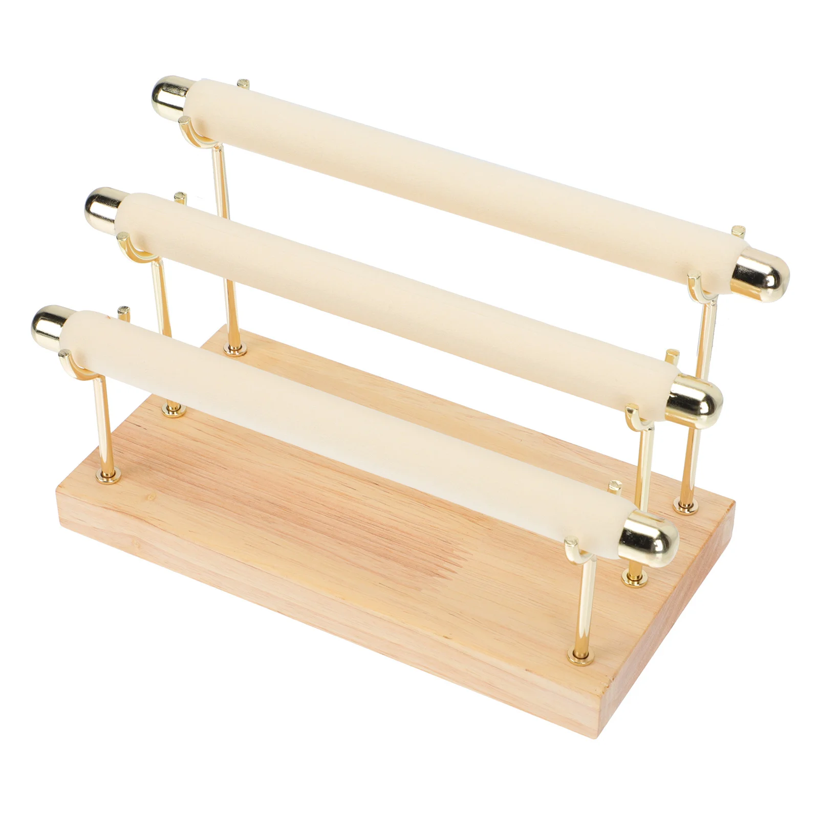 1Pcs Three Layer Wooden Flannel Jewelry Rack Detachable Ring Display Organizer for Home Beige Ring Rack Display Holder