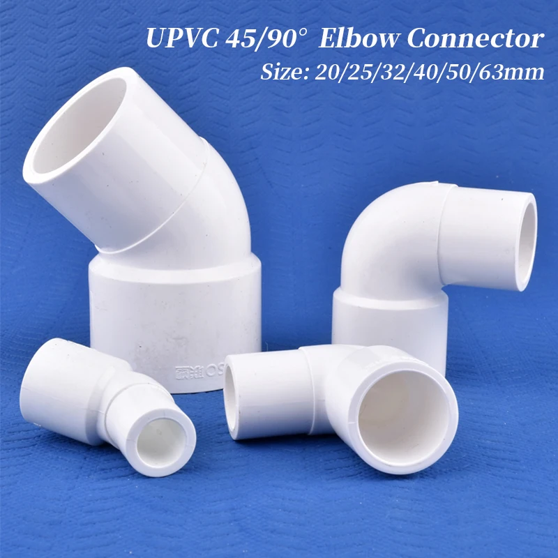 20~63mm PVC Pipe Elbow Connector 45/90 Degree PVC Elbow Joint Garden Watering Irrigation Connectors Aquarium Tube Joint Adapter