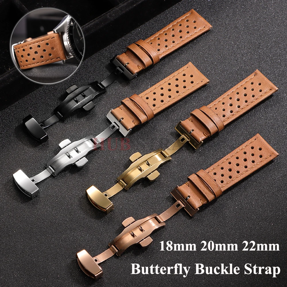 

Дышащие ремешки для часов из натуральной яловой кожи премиум-класса, 18 мм, 20 мм, 22 мм, ремешок для умных часов, пряжка-бабочка, коричневый ремешок из телячьей кожи, аксессуары