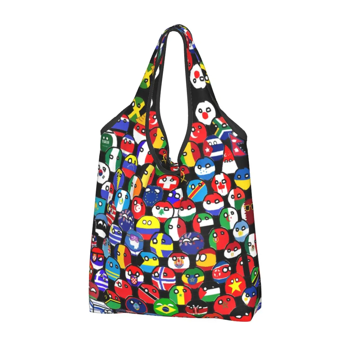 Reusable Countryball Cartoon Shopping Bags for Groceries Foldable Countries Earth Cute Grocery Bags Washable Large Tote Bags