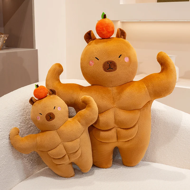 Capybara Plush Toy with Creative Muscle Design Huggable Strong Tiny Head Soft Gym Decor Adorable Funny Gift