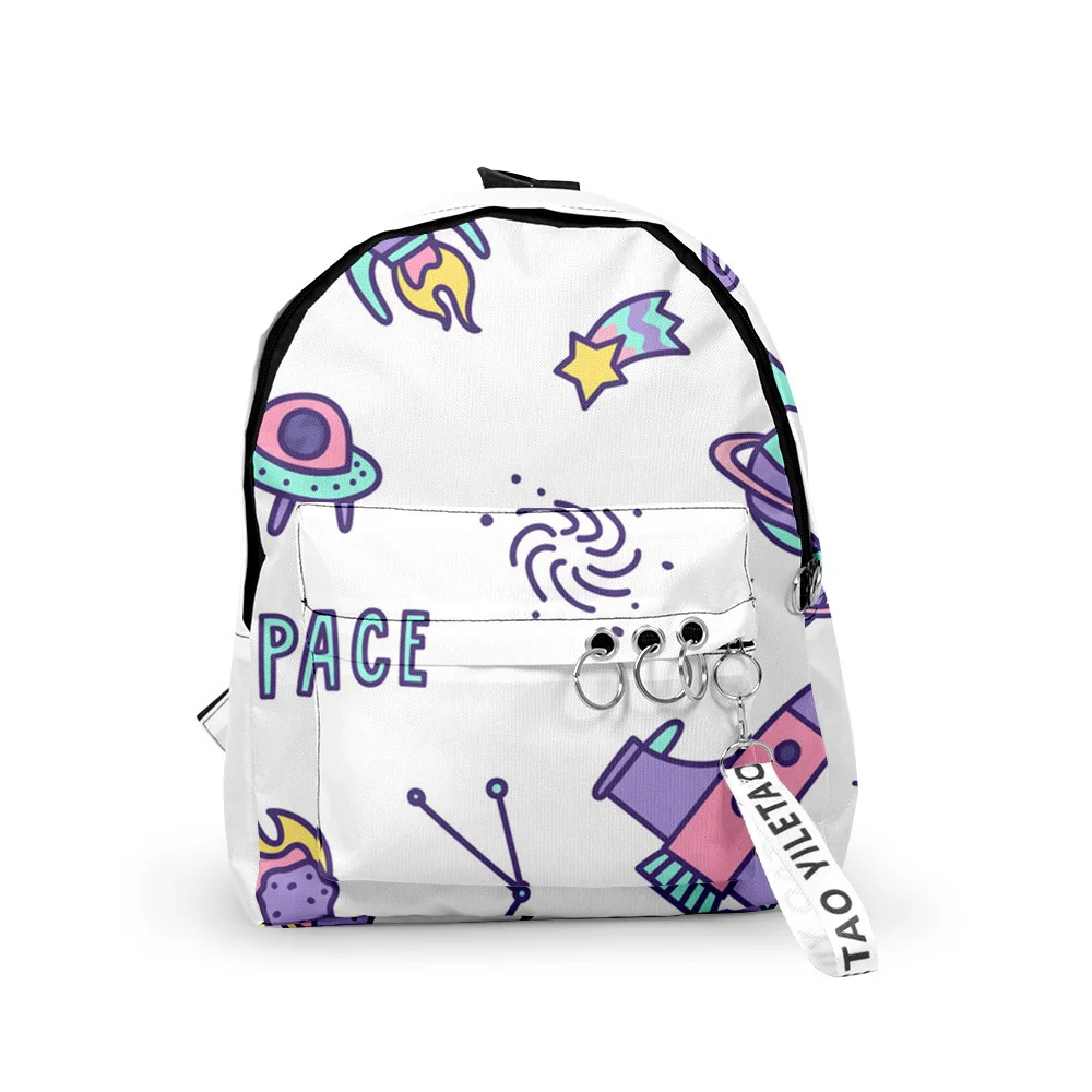 Cartoon Youthful Novelty Planet Space School Bags Notebook Backpacks 3D Print Oxford Waterproof Key Chain Small Travel Bags