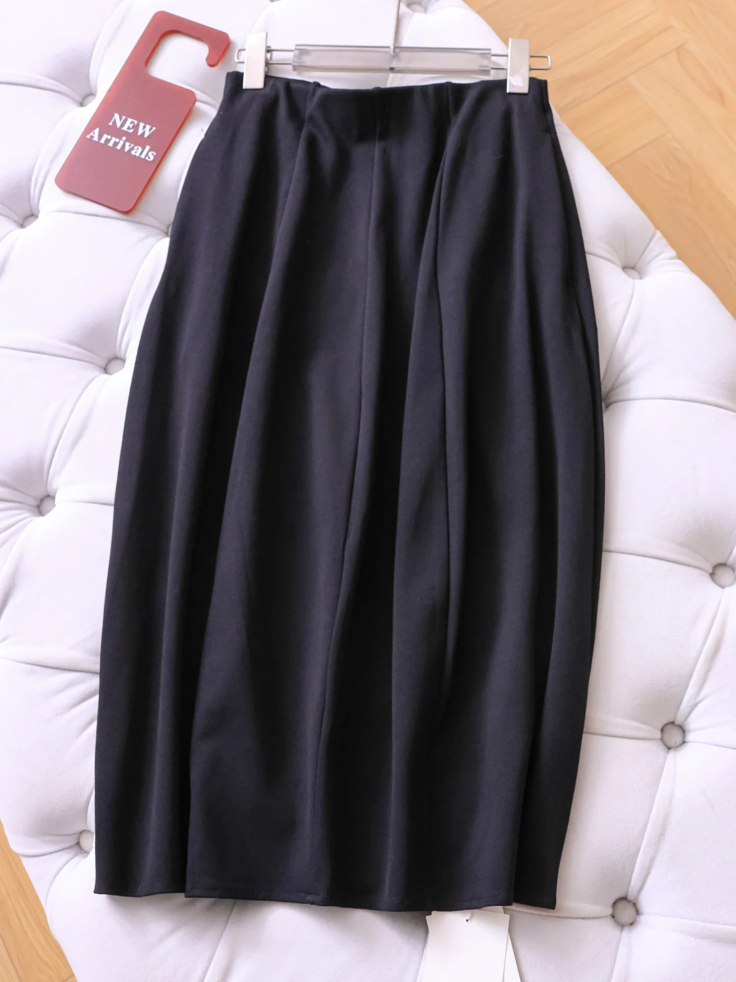 Pure Color Elastic Waist Loose Slimming Draped 3D Flower Bud Skirt Women's Midi Skirt Spring New Style Breathable Cotton Poly...