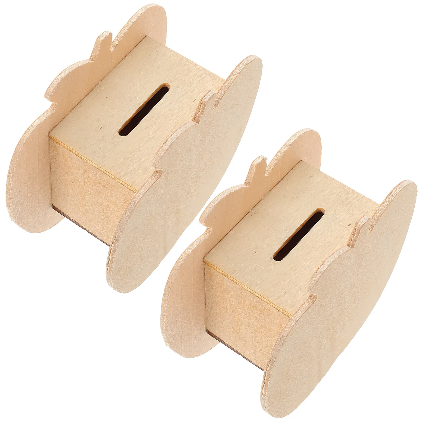 

2Pcs Wooden Coin Bank Unfinished DIY Piggy Money Box Shape Kid Money Saver Educational Gift Container Weird Piggy Bank