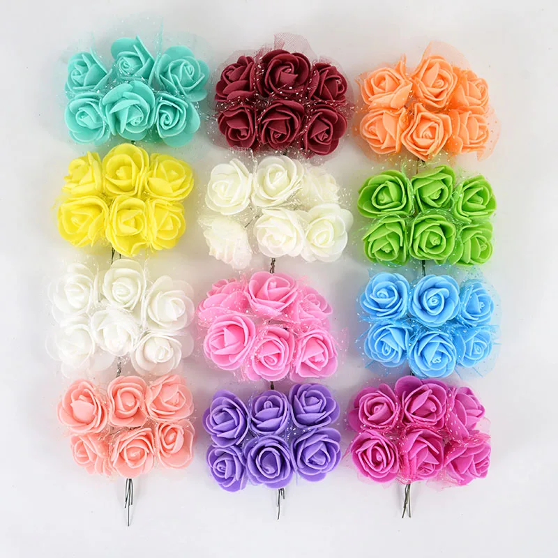 

12Pcs Artificial Foam Rose With Lace Colorful Mini Flower Head DIY Wreath Scrapbooking Craft Gift Wedding Party Home Decoration