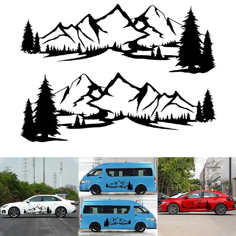 2pcs PVC Car Stickers Tree Mountain SUV Off-road RV Camper Vehicle Reflective Decals Sticker Auto Exterior Decor Accessories