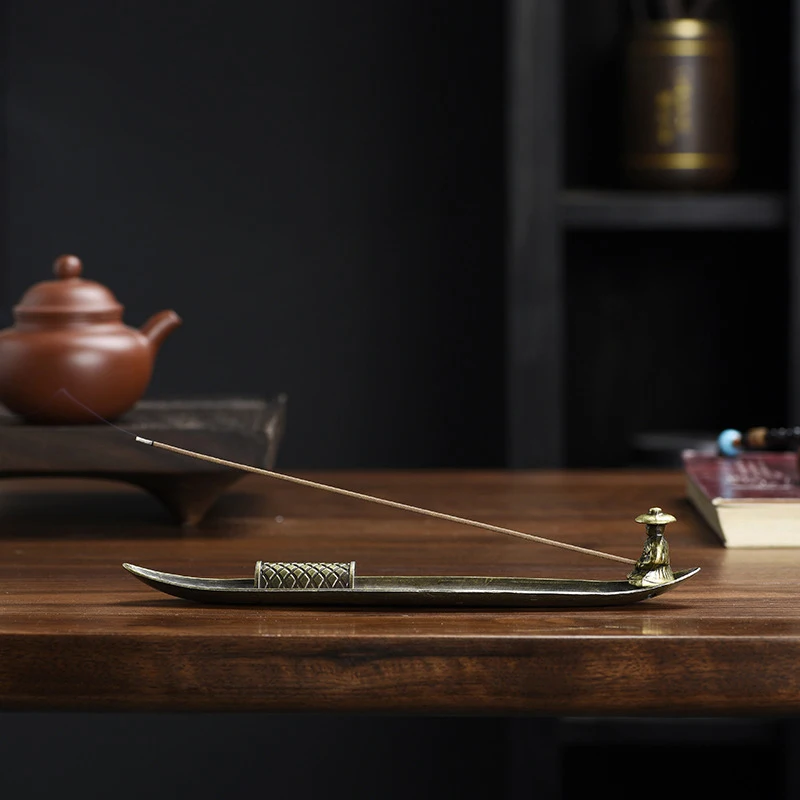 Creative Incense Holder Incense Holder Boat Old Men Fishing Japanese Style Incense Stick Burner Aromatherapy Ornament Home Decor