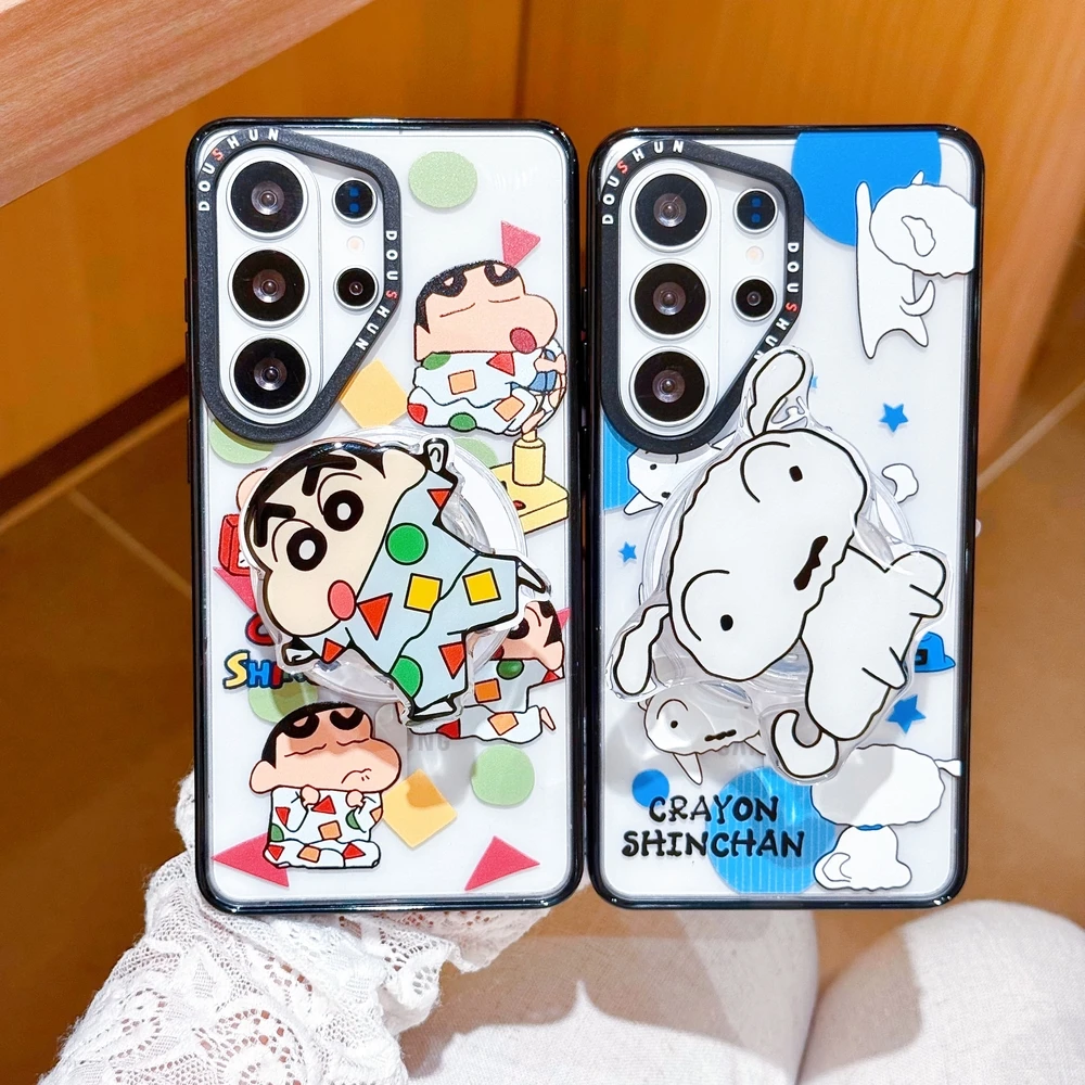 Cute Cartoon Crayon Shin-chan Magnetic Holder Magsafe Wireless Charge Phone Case For Samsung Galaxy S26 25 24 Ultra Puls Cover