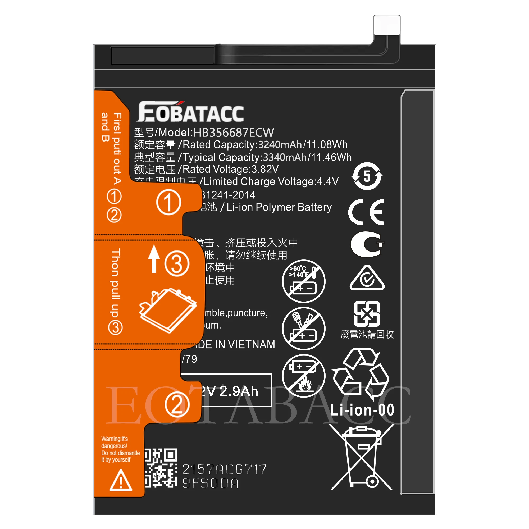 EOENKK Replacement battery for HUAWEI HB356687ECW large capacity  3240mAh mobile phone batteries