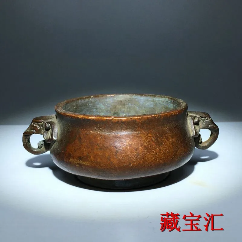 Old Tibetan Rare Double Elephant Ears Retro Patina Xuande Censer Antique Bronze Elephant Trunk Incense Burner From Rural
