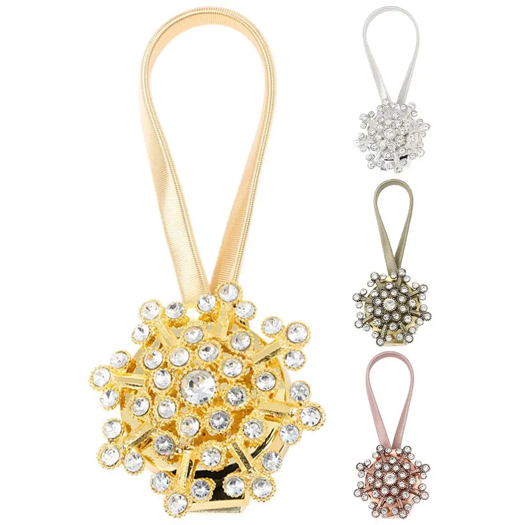 Glamorous Crystal Shower Towel Buckle Holdbacks Magnetic Curtain Tiebacks for Bedroom Living Room Outdoor Draperies