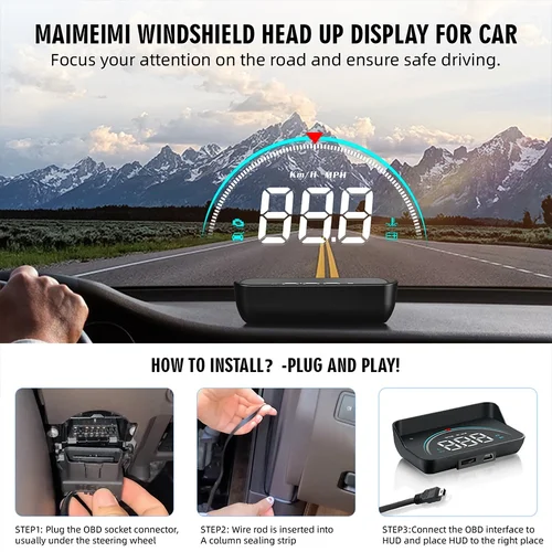 Imagen 2 del producto M8 coche HUD Head Up Display OBD2 advertencia de exceso de velocidad Auto electrónica temperatura del agua LED proyector Digital parabrisas