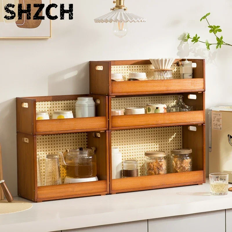 Desktop Mug Storage Shlef Wood Retro Coffee Cup Holder Office Layered File Sorting Rack Living Room Debris Home Organization