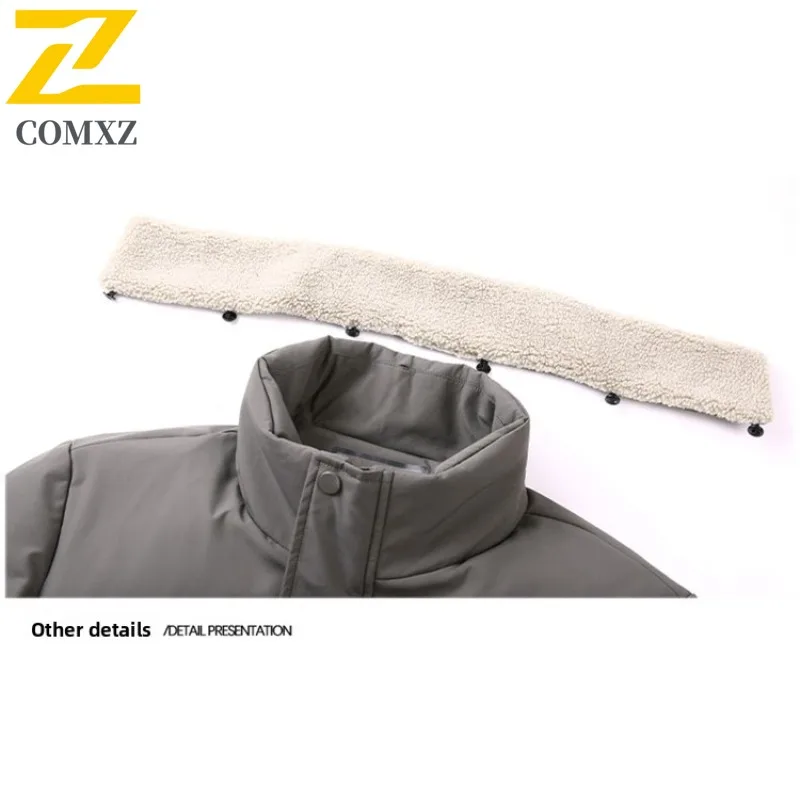 COMXZ Puffer Jacket Winter Stand Collar Cotton Men Thickened Thermal Windproof Outerwear Fashion Casual Cold Resistant Coat 2025