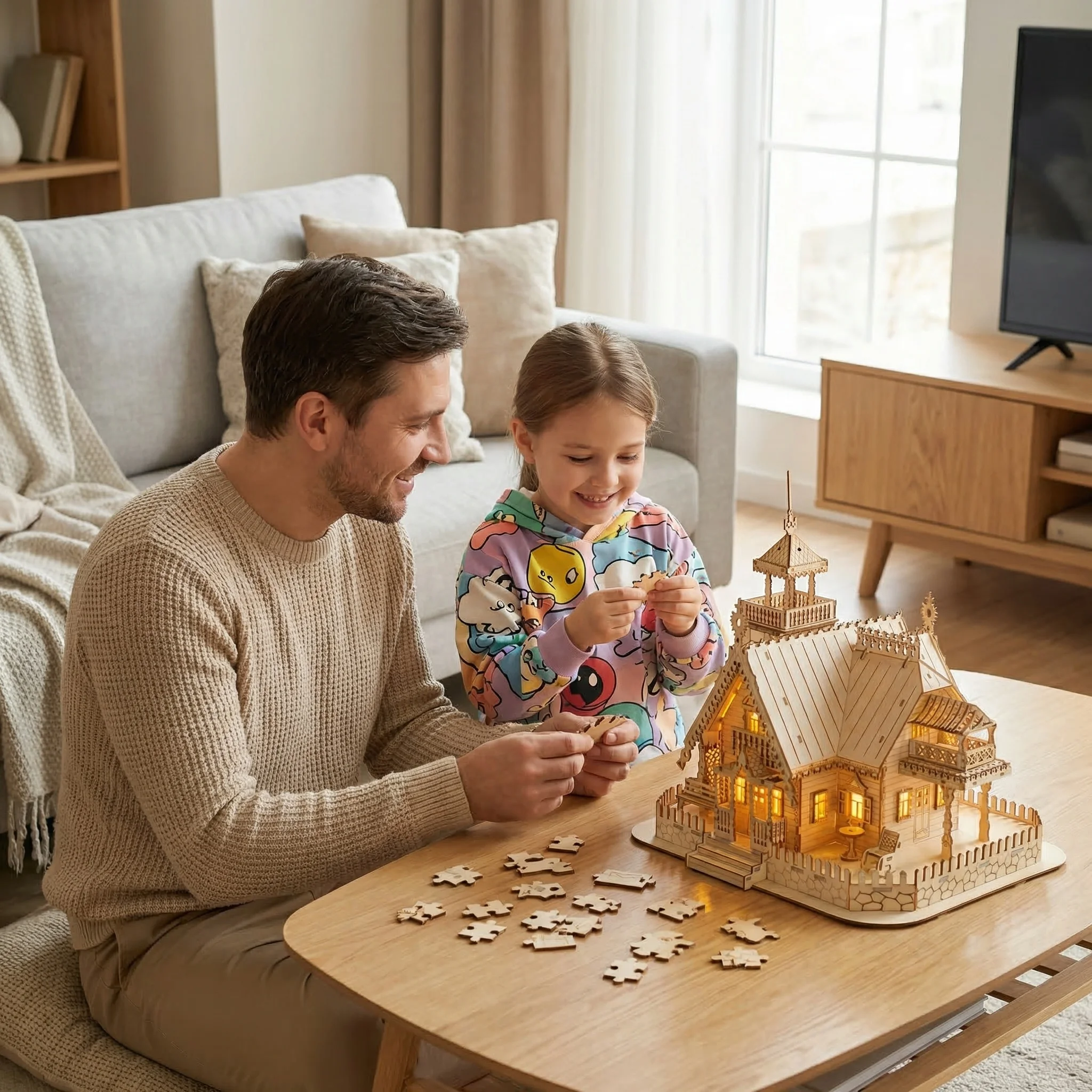 

3D Wooden Villa Model Kit with Light Castle Assembly Toy for Kids & Adults DIY Desktop Decoration Creative Gift Idea
