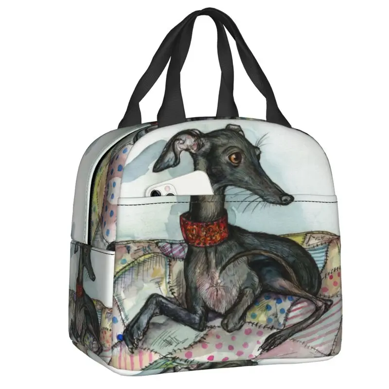 Bolsa de almuerzo personalizada con diseño de perro galgo, refrigerador térmico portátil, lonchera aislada para mujeres y niños, bolsas de comida para Picnic escolar