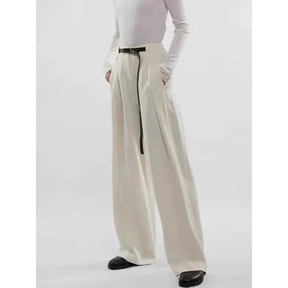 Women\'s Commuter r0* Simple Straight Leg Pants Silk Sisal Draped Feeling Doing Old Wide Leg Pants Slim Drag Floor