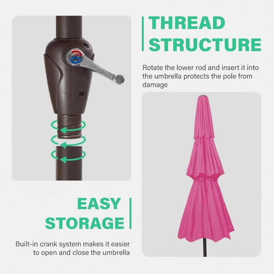 3 طبقات 12 قدم مظلات فناء مظلة طاولة خارجية مع كرنك لا إمالة مظلة السوق 8 أضلاع قوية حماية من الأشعة فوق البنفسجية مقاومة للماء