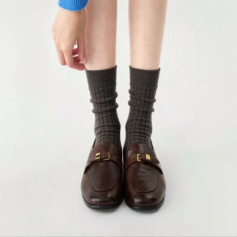 Men & Women Silk Wool Mid Calf Socks, Fall Winter Warm, Ultra Soft, High Stretch, Vertical Striped Slim Fit Slouch Socks