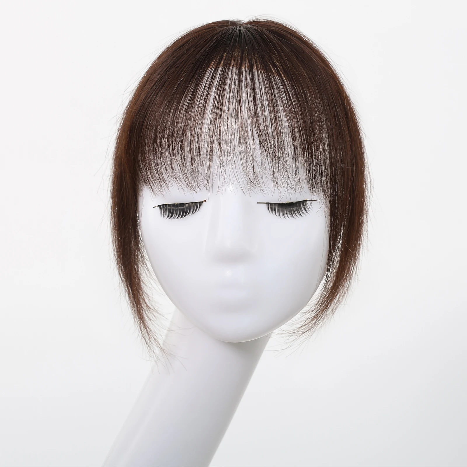 Dark Brown Human Hair Toppers For Women Silk Base Clips In Toppers With Fringe 10 Inch Straight Hair Piece for Thinning Hair