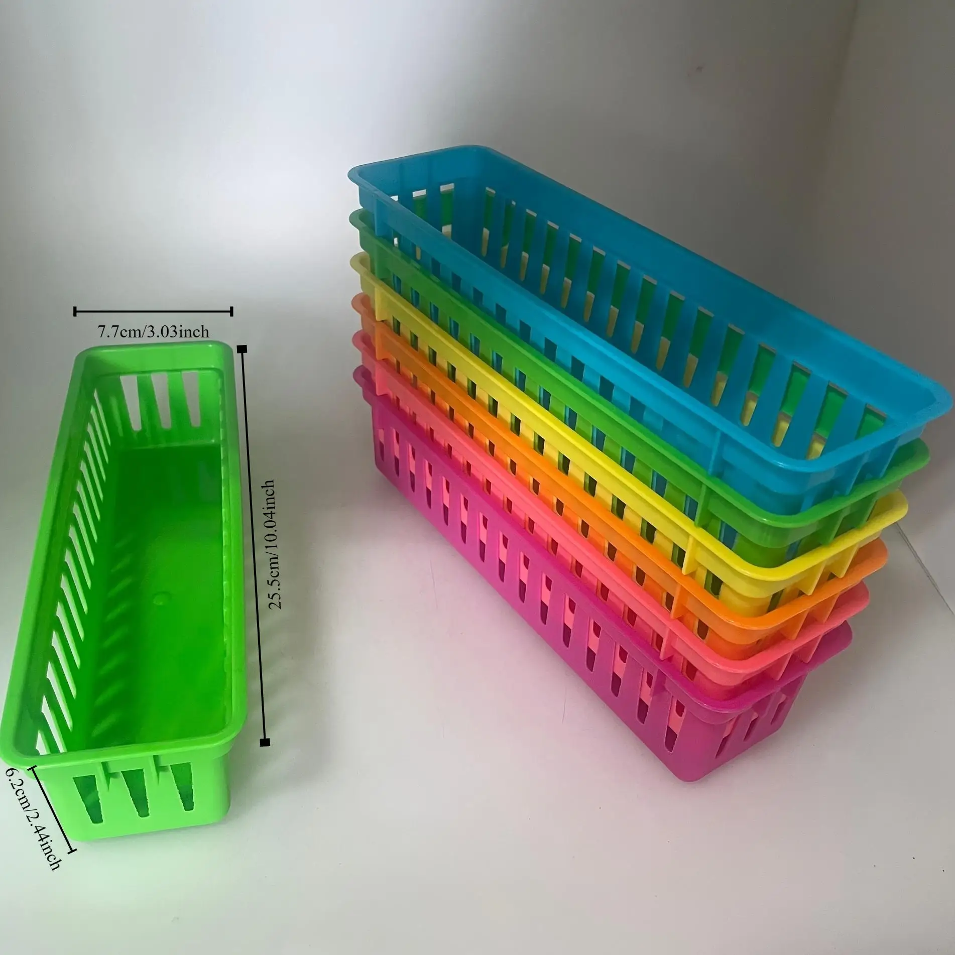 1pc Plastic Rectangular Stationery Pencil  Eraser Storage Office Sorting Storage Basket Colorful  Organizer Basket