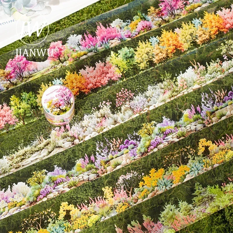 JIANWU 50mm*200cm Shrub Flower Border Series Vintage Plant Material Collage Landscaping PET Tape Creative DIY Journal Stationery