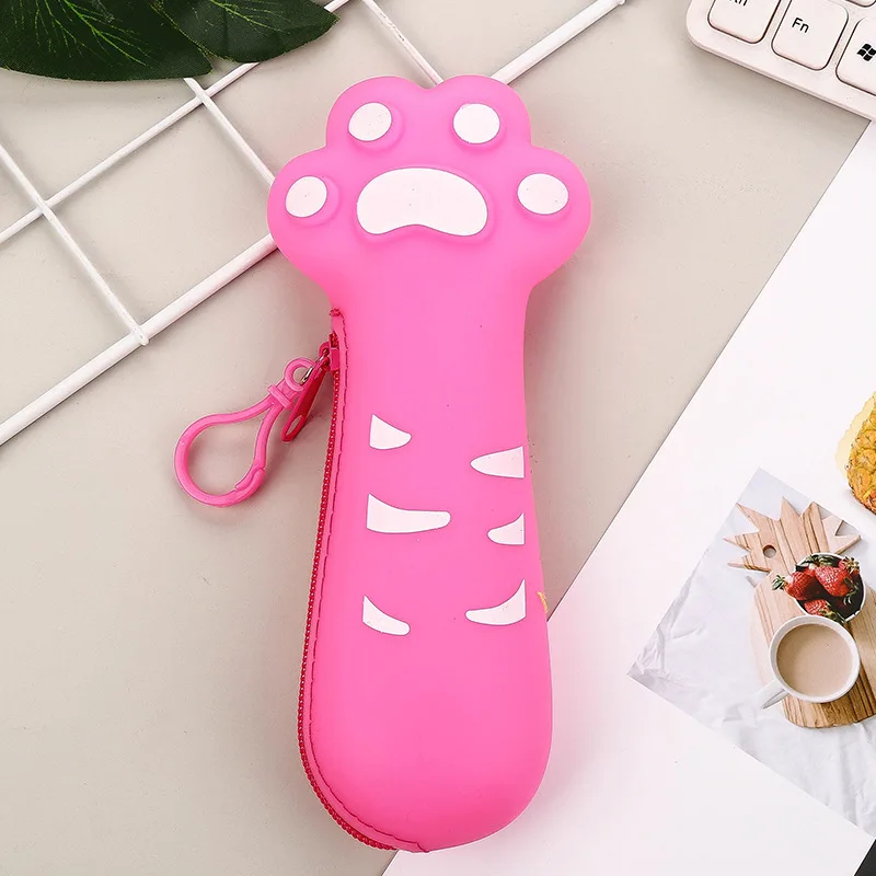 1Pcs Kawaii cat paw silicone pencil case, high-value large-capacity pencil stationery case, student zipper stationery bag