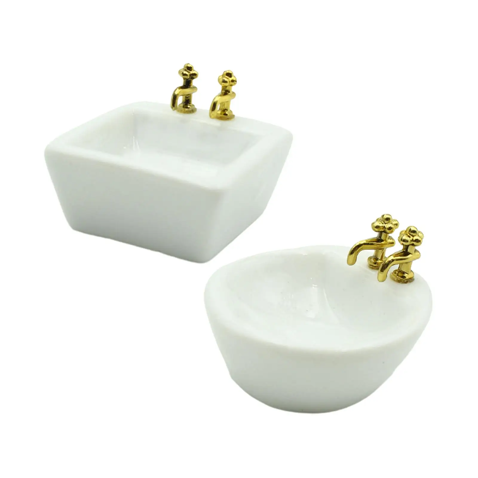 1:12 Scale Miniature Washbasin Pretend Toy Mini Ceramic Washbasin Mini Basin Sink for Kids Gifts Dollhouse Decor Accessory