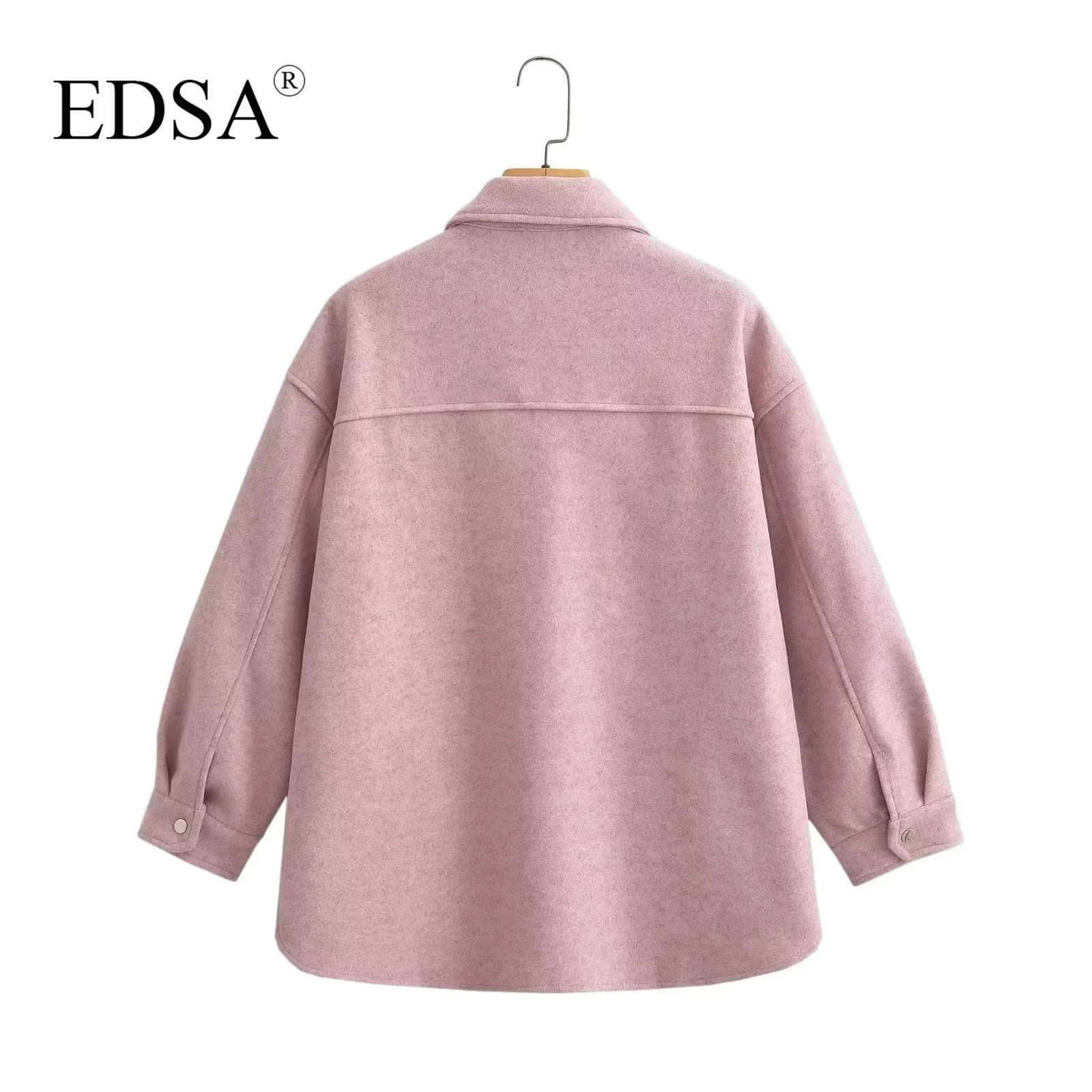 EDSA Women Shirt  Jacket with Flap Pockets for Autumn Winter Long Sleeves Thick Warm Coat Female Vintage Outerwear