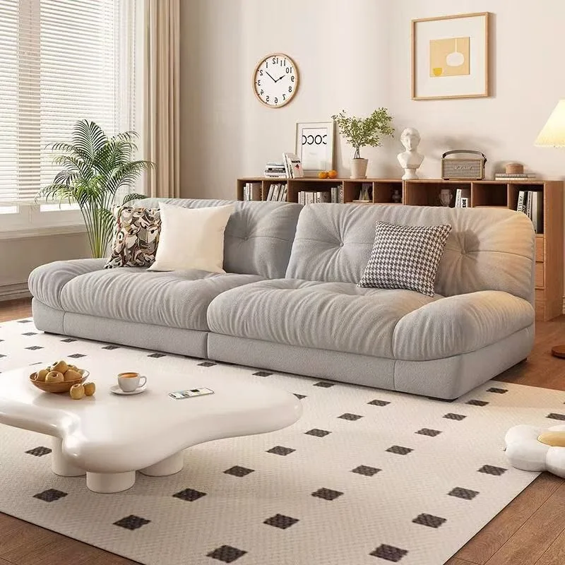 Simple cloud sofa cream wind small apartment straight row double three lazy fabric sofa