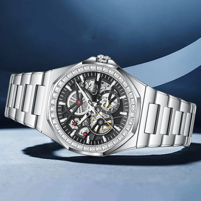 2026 LIGE جديد ساعة رجالية موضة الهيكل العظمي مقاوم للماء ساعة مضيئة الرجال الرياضة في الهواء الطلق التلقائي ساعات المعصم الميكانيكية للرجال