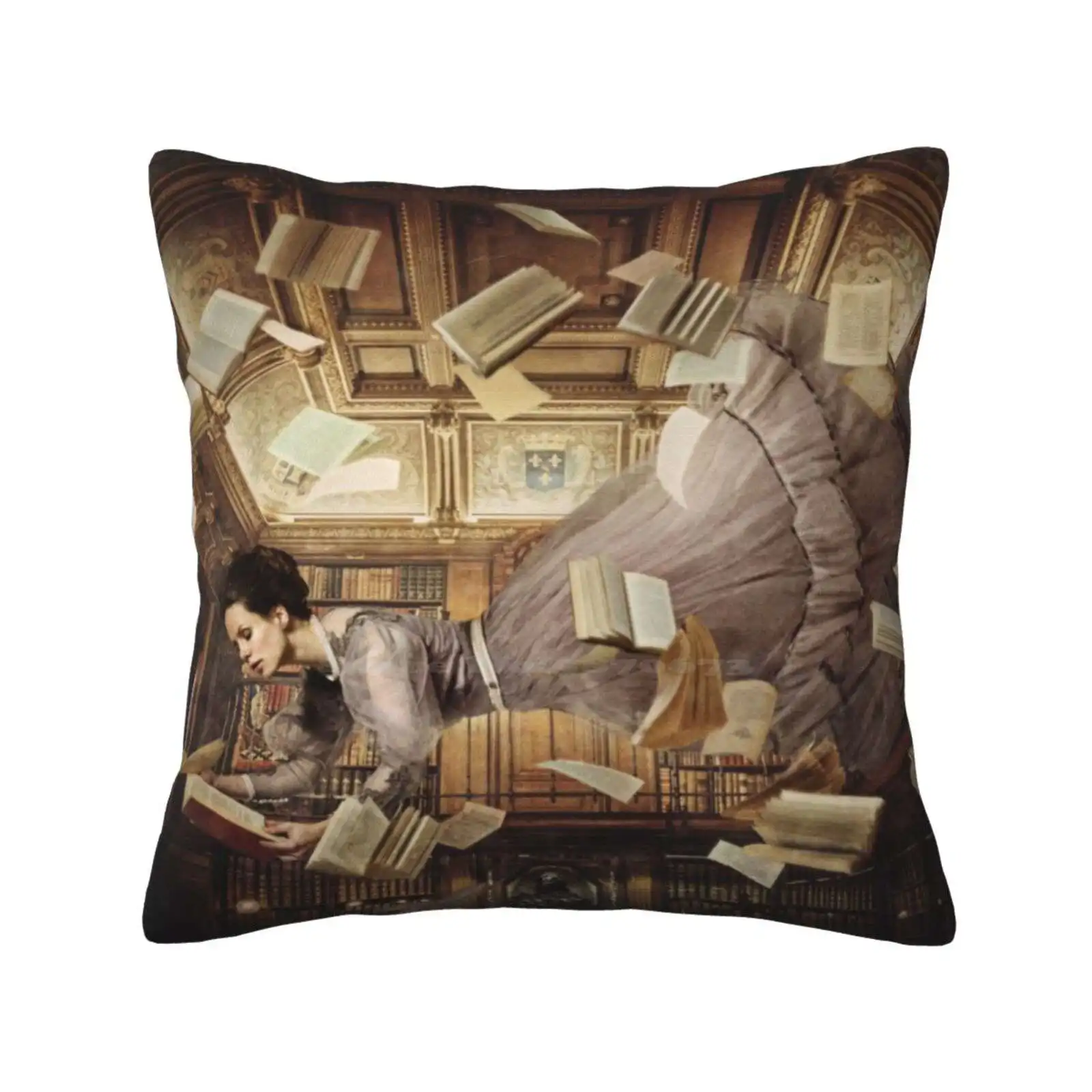 Fallen Home Sofa Car Waist Throw Pillowcase Model Girl Books Library Beauty Flying Levitation Sheets Paper Inspiration Poetry