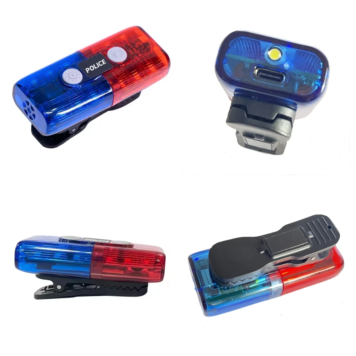 Red/Blue LED Police Shoulder Warning Light with Whistle Strobe Flashlight Magnet Attraction Nightlight for Traffic Guide Patrol