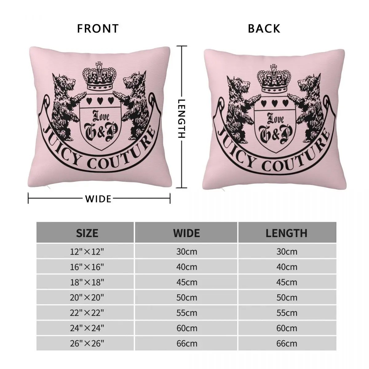 Juicy Couture 1 Pillow Case Pillow Cover Black With Zipper Back Cushion Pillows Decor Home