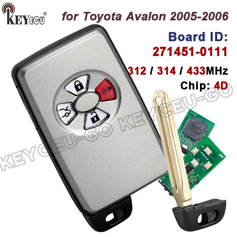 

KEYECU 312 МГц/314 МГц/433 МГц 271451-0111 Плата HYQ14AAF для Toyota Avalon 2005-2006 Smart Remote Car Key Fob 4 кнопки