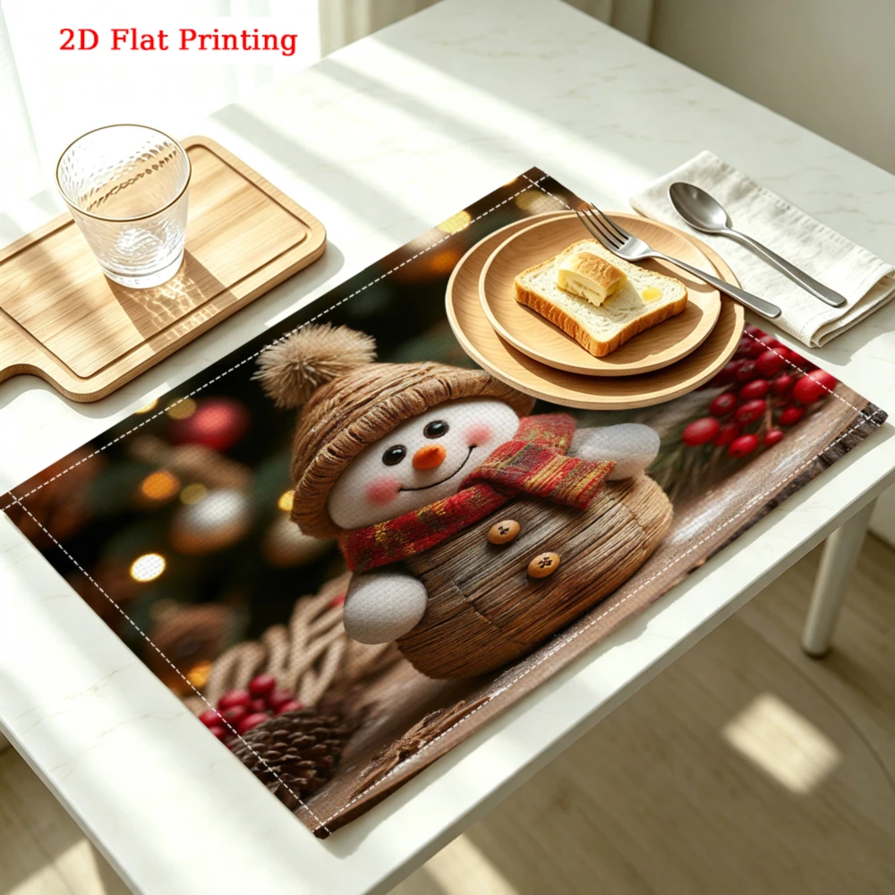 1Pc Christmas Snowman Placemat Brown Festive Holiday Print Table Mat Kitchen Dining Decor Protection 30X40Cm