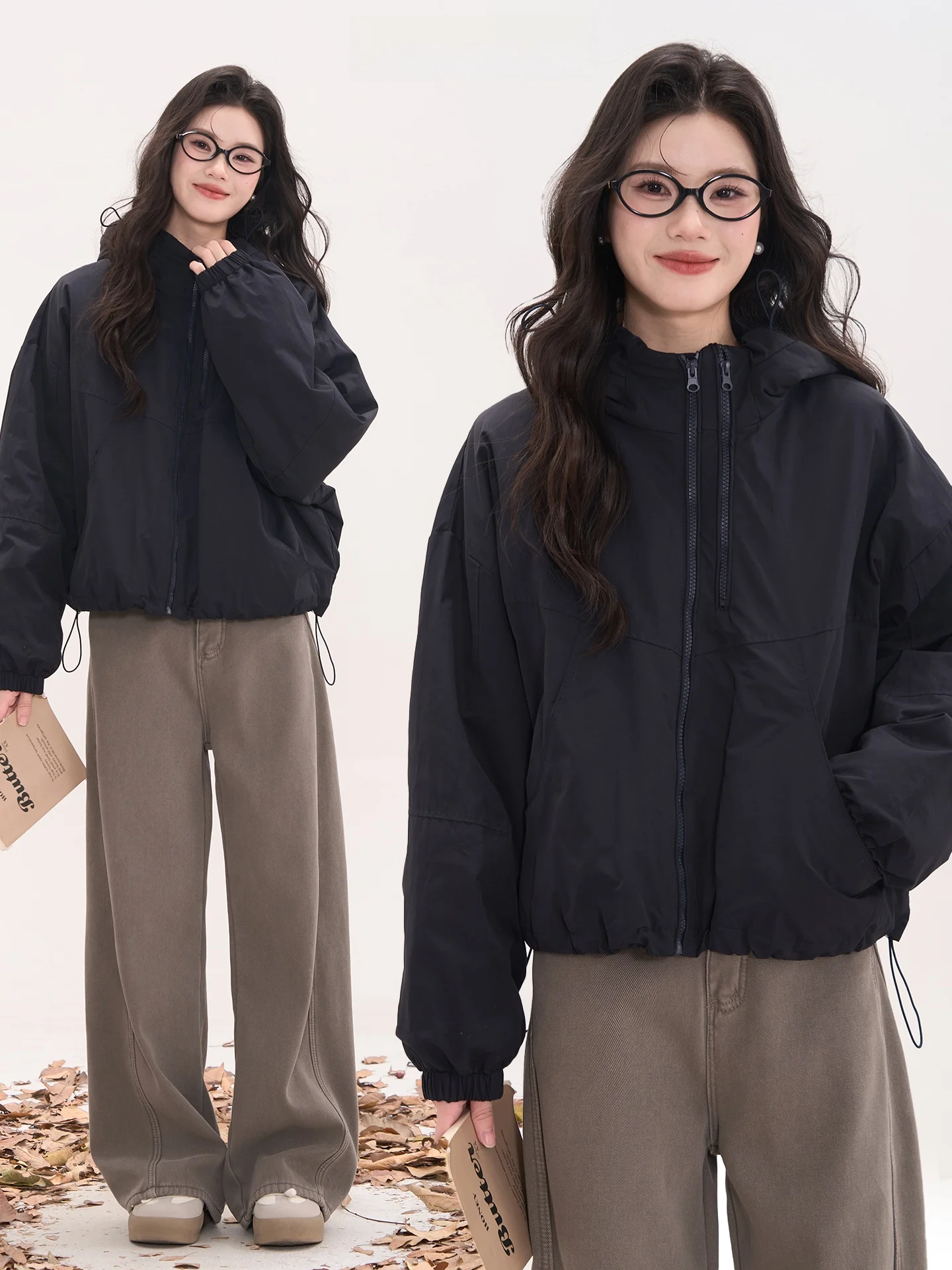 

Зимняя женская куртка Heme с двойной молнией, капюшоном, пуховым наполнителем, теплая, утолщенная, с длинными рукавами, в корейском стиле, свободного кроя, для повседневной носки