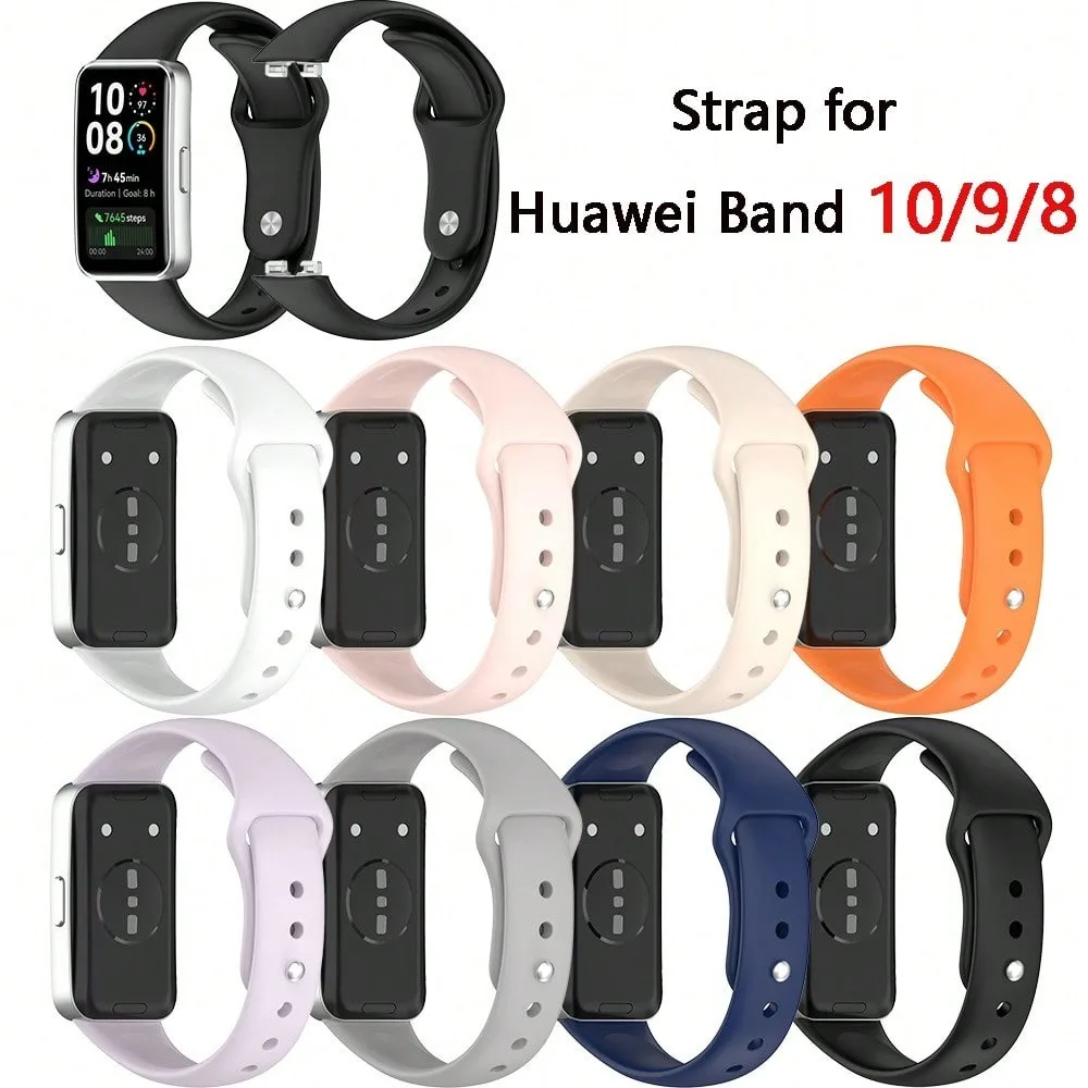 سيليكون متوافق مع سوار معصم Huawei Band 10/9/8، سوار ساعة بديل من السيليكون المعدني، ملحقات الساعة